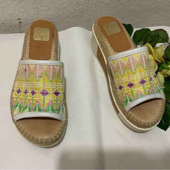 Kanna Multi-Color Slide Platform Wedge Espadrille Sandals Shoes Women's 39 / 9 - Picture 14 of 16